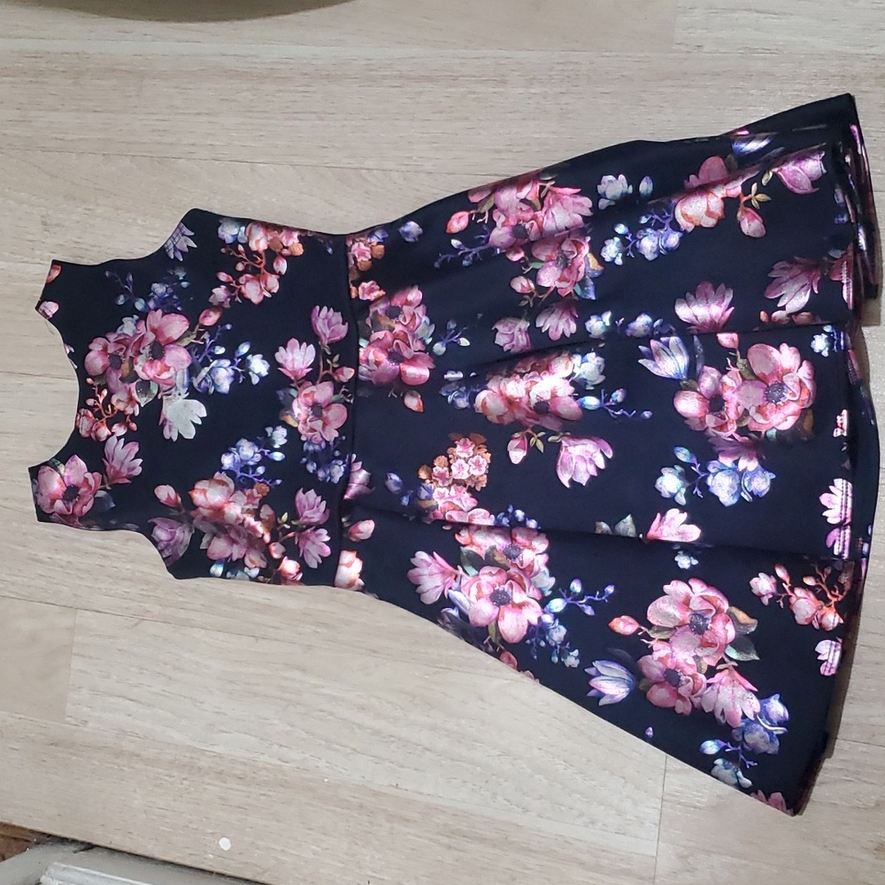 Girls navy blue floral pink crush dress size 12